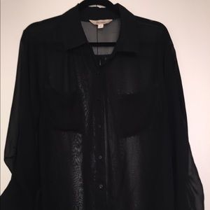 Black Sheer Button Up Blouse